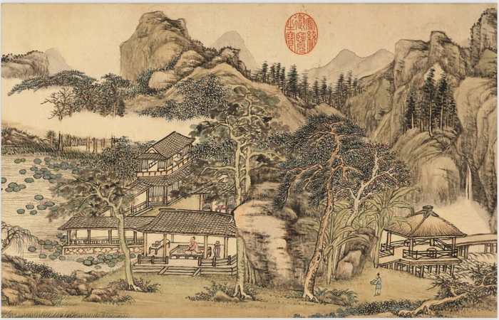 清代宫廷画家张宗苍的作品《梧馆新秋》（局部）