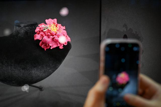 观众在拍摄V MUSE展台的珠宝。澎湃新闻记者 朱伟辉 图