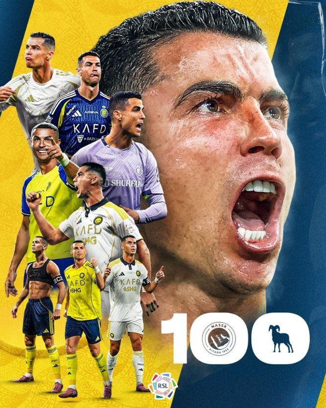 C罗在沙特联已经直接参与100球。