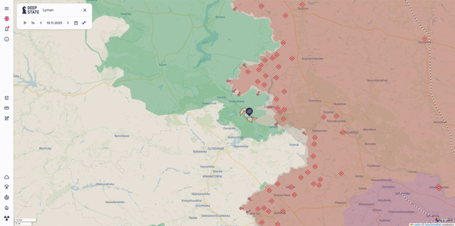 开源情报地图DeepState 11月10日的图像截图。