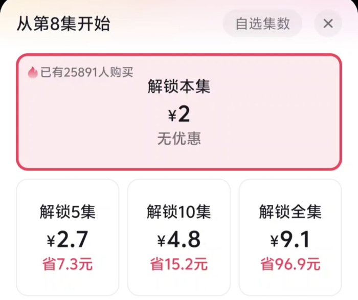 抖音某漫剧的付费解锁页截图，该剧一共60集，解锁全集需要9.1元，比单集付费更划算。