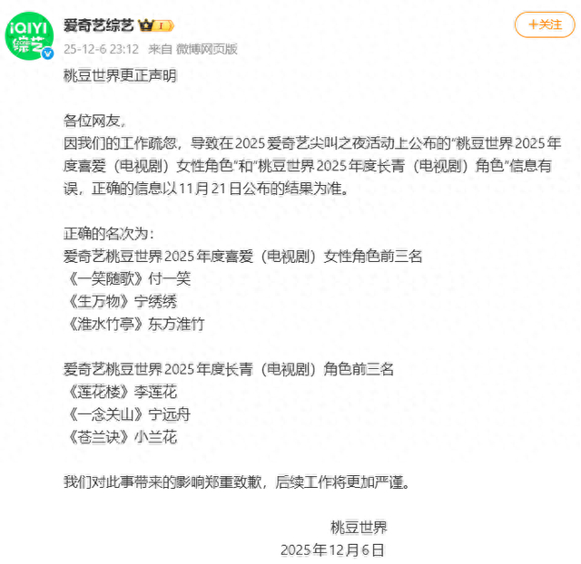 @爱奇艺综艺 微博截图 