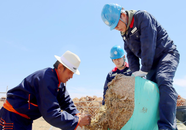 电力职工为牧民服务。（内蒙古电力集团巴彦淖尔供电公司供图）