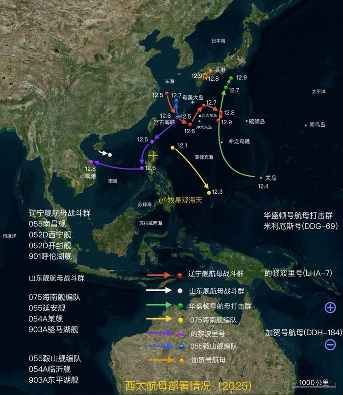 我辽宁舰近期动向以及外军主要航母近期动向微博@牧星观海天