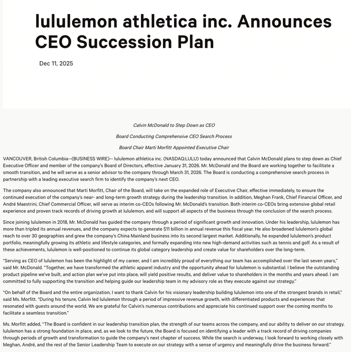 图：截自lululemon官网