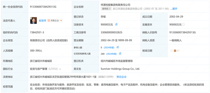 祥源控股工商信息。 企查查