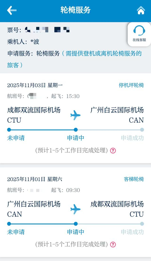 胡波买票时申请轮椅服务。受访者 图