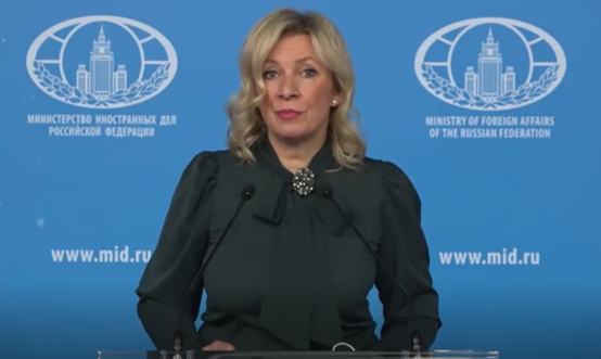 扎哈罗娃25日主持记者会 图源：俄媒视频截图