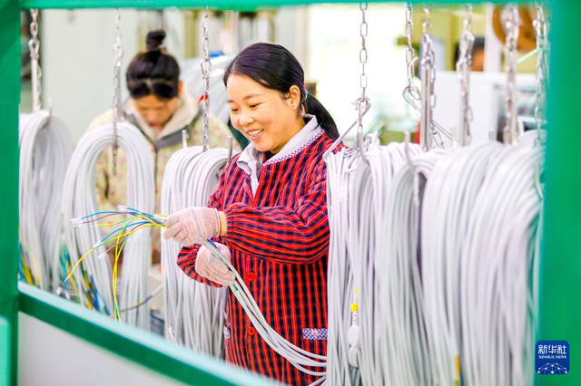 1月2日，工人在江西省吉安市峡江县一家企业的生产车间内加工电线电缆。新华社发（陈福平摄）