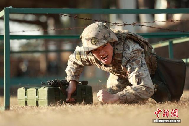 武警官兵进行综合战术训练