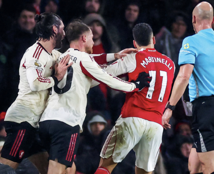 英超10人冲突：布拉德利受伤倒地 马丁内利用球砸他+暴力推出边线