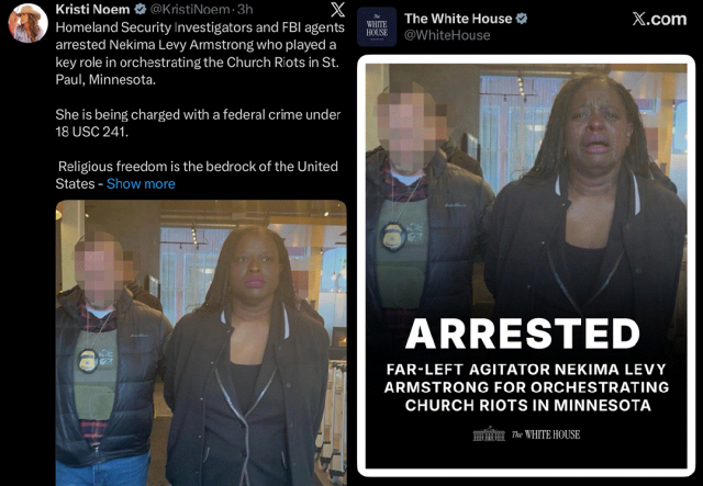 白宫承认抗议者照片（右）系伪造    图源：社交媒体截图