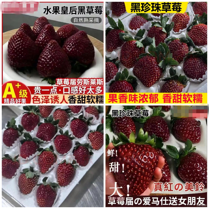电商平台售卖的黑草莓，颜色呈现紫黑。图/电商截图