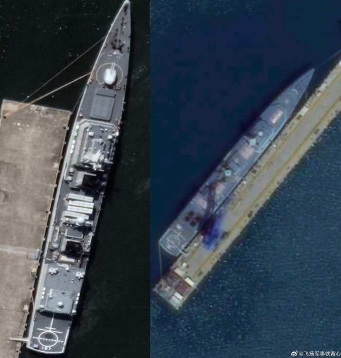 改装后的051B（左侧）与此次卫星图上的051C（右侧）