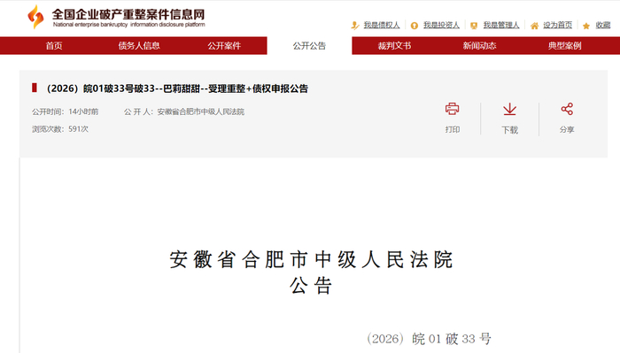图源：全国企业破产案件重整信息网