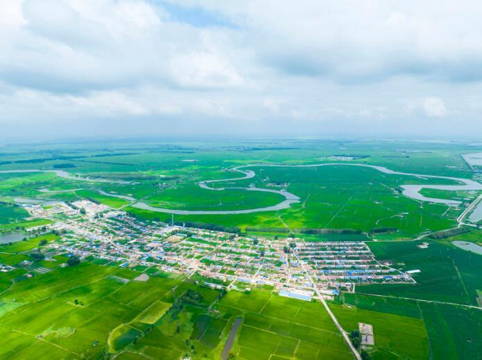 镇赉县大屯镇英台村稻田风光（2022年7月16日摄，无人机照片）。潘晟昱 摄