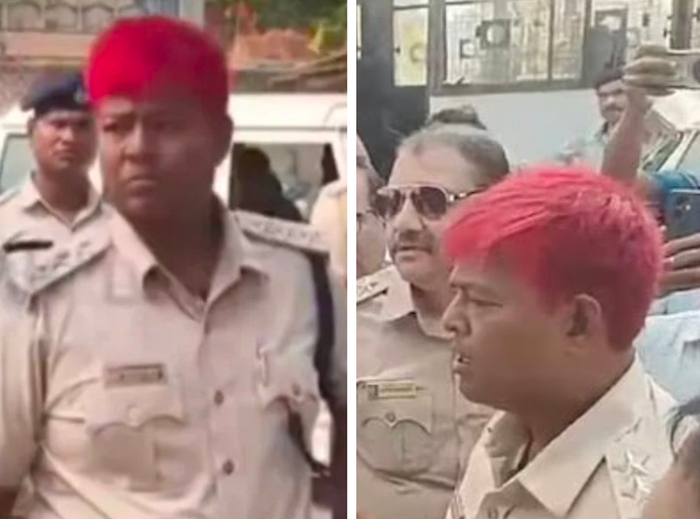 拉什米·蘭詹·達斯染紅頭發(fā)上班的照片在網(wǎng)絡流傳。圖源：印媒