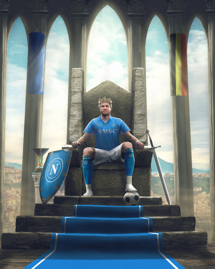 德布劳内在曼城效力时就被球迷称为“国王”。海报来源：那不勒斯足球俱乐部X官方账号