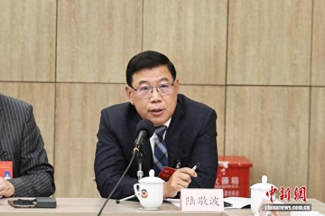 2月3日，上海市政协常委、上海江三角律师事务所主任陆敬波在上海市政协十四届四次会议分组会议上发言。受访者供图