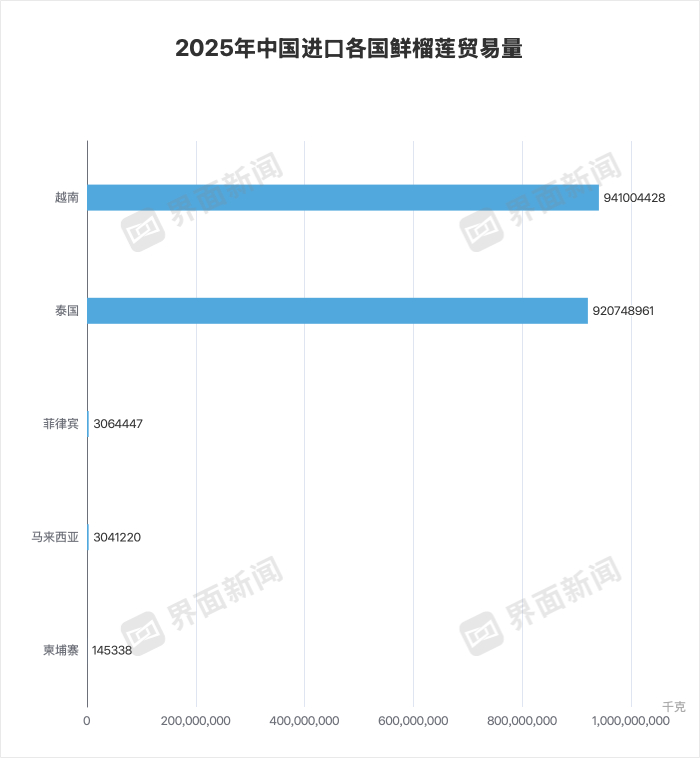 中国市场上以泰国、越南榴莲为主/制图：界面新闻 武冰聪