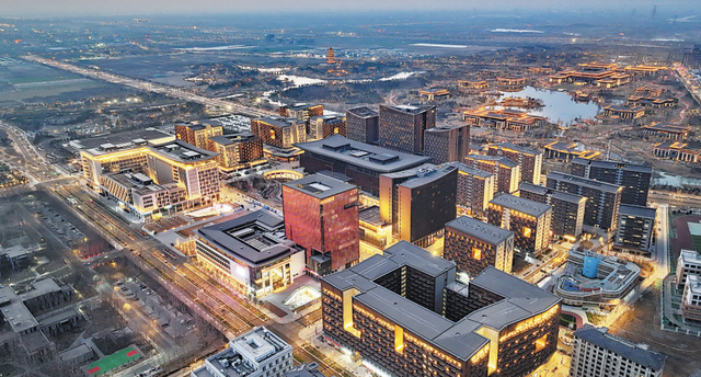 雄安商务服务中心夜景。图为新华社记者牟宇摄