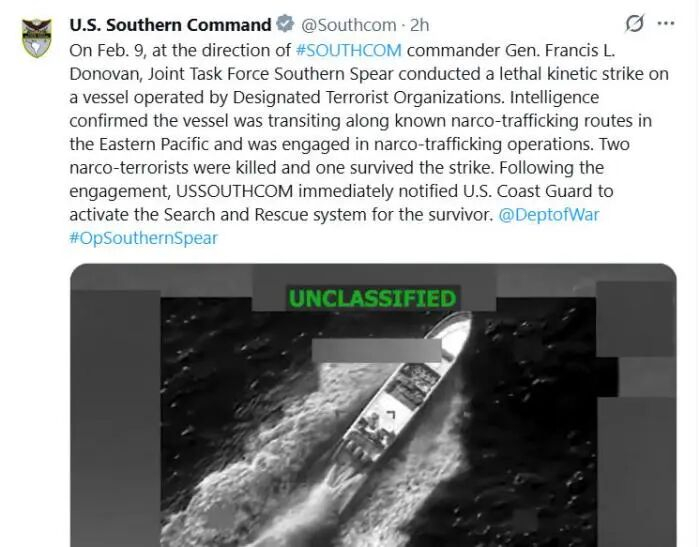 图片来源：美军南方司令部社交媒体截图