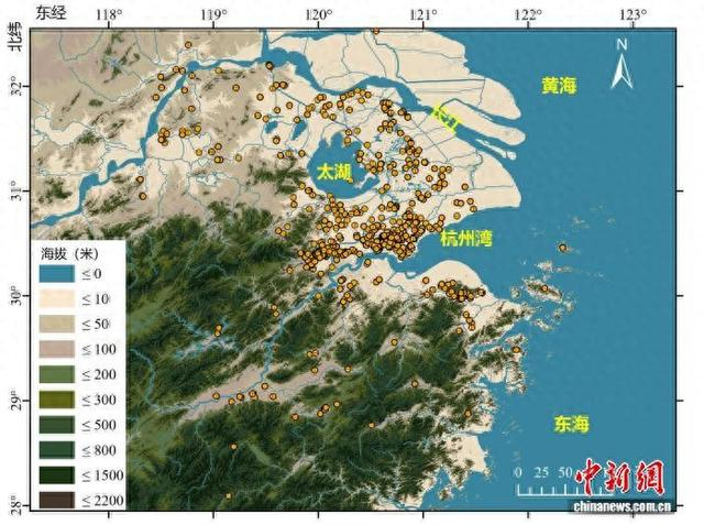本项研究的长江下游和沿海地区考古遗址分布。中国科学院地质地球所环境考古团队 供图