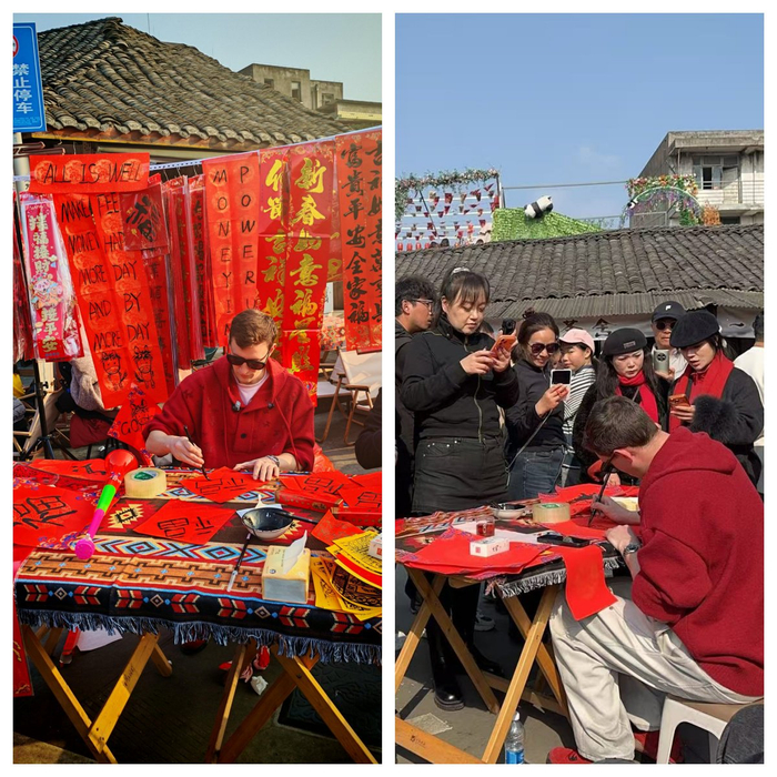 埃文在成都街头写春联热心网友Max供图