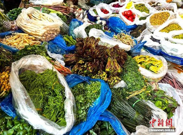 2月10日，昆明大观篆新农贸市场售卖的野花野菜。时文枝 摄