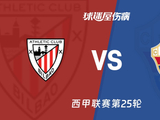 【西甲联赛第25轮】毕尔巴鄂vs埃尔切伤病名单最新(2026年02月21日)