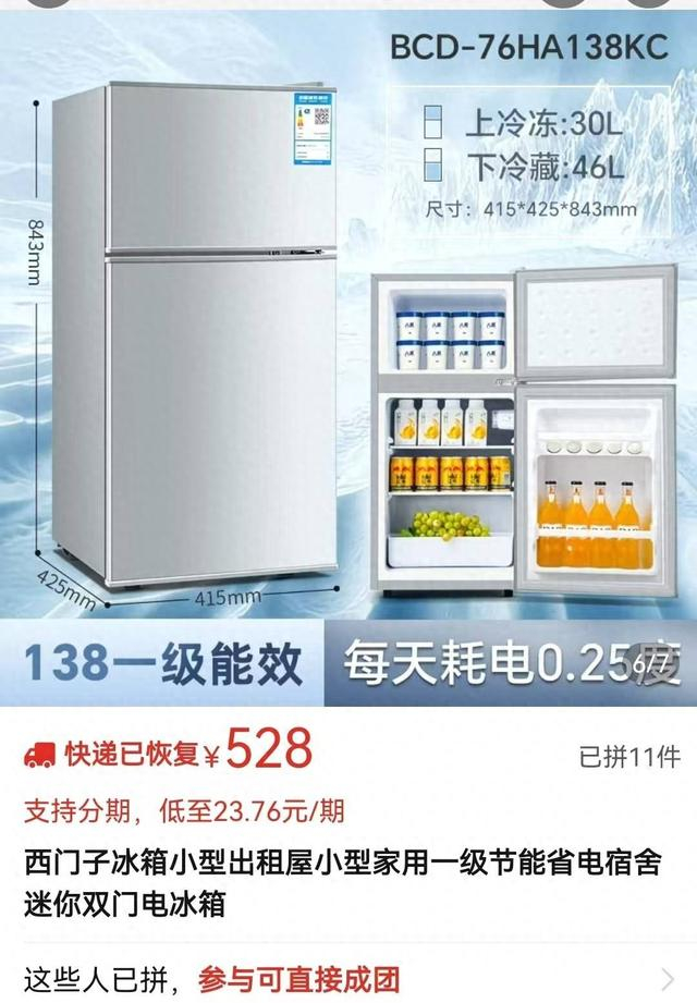 该款冰箱在店铺内的页面（店铺截图）