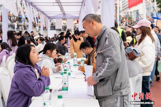 图为求职者与企业互动交流。张霁雯 摄