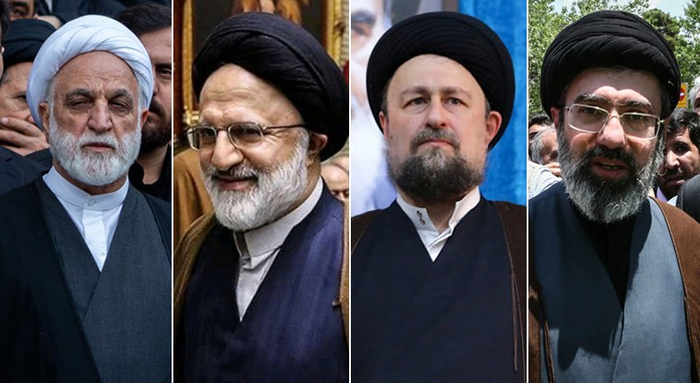 左起：古拉姆侯赛因·穆赫辛尼·埃杰伊、阿里·阿斯加尔·赫贾齐、哈桑·霍梅尼、穆杰塔巴·哈梅内伊&nbsp;资料图