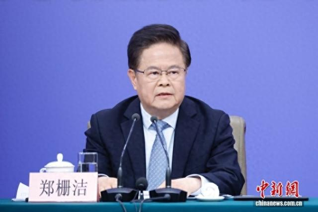 3月6日，十四届全国人大四次会议在北京梅地亚中心新闻发布厅举行记者会。图为郑栅洁在回答记者提问。中新社记者 韩海丹 摄
