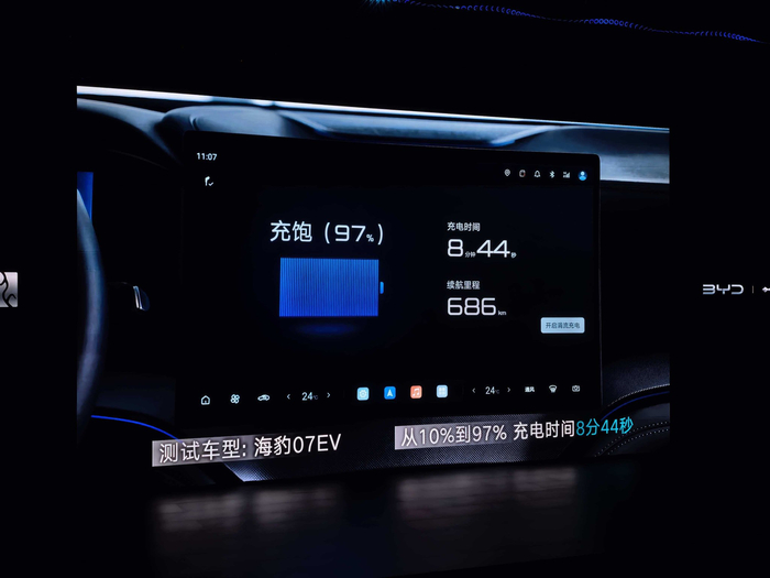 搭载第二代刀片电池的海豹07 EV实测画面。新京报贝壳财经记者 张冰 摄