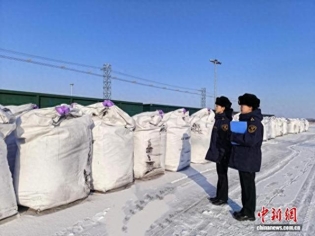 同江海关关员对进口铜精矿进行监管。 同江市委宣传部供图