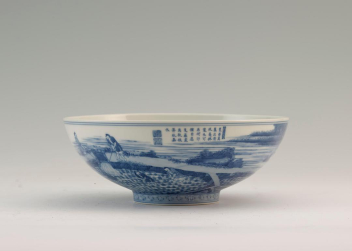 清 康熙景德镇窑青花耕织图碗