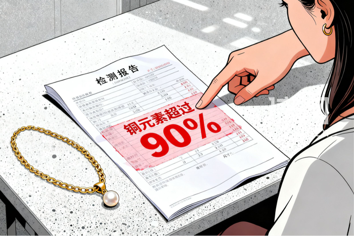 99元买18K金扣头项链 检测显示金含量为0，全是铜疙瘩