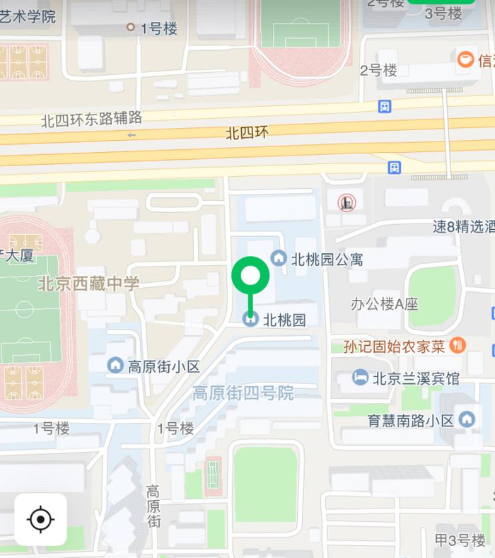 北桃园小区位于北四环内，只有一栋楼房。屏幕截图