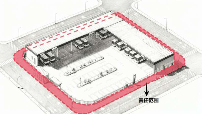 公交场站“门前三包”责任范围示意图。
