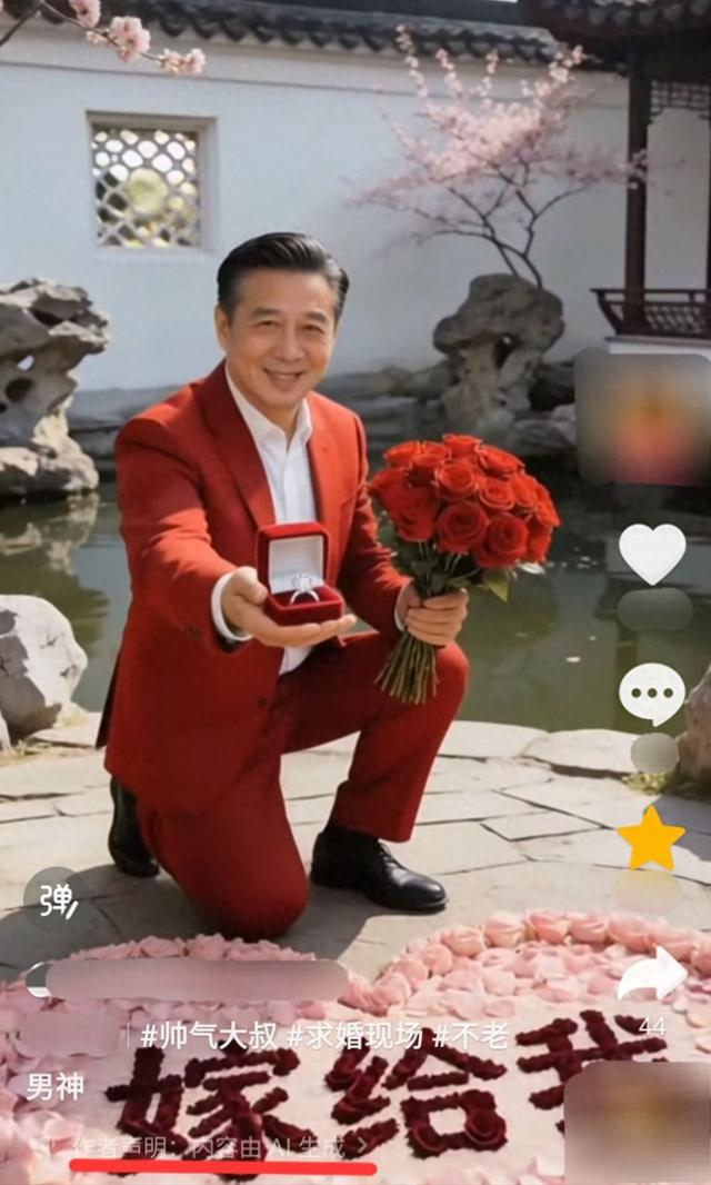 “AI霸总”在视频中跪地求婚。（网络截图）