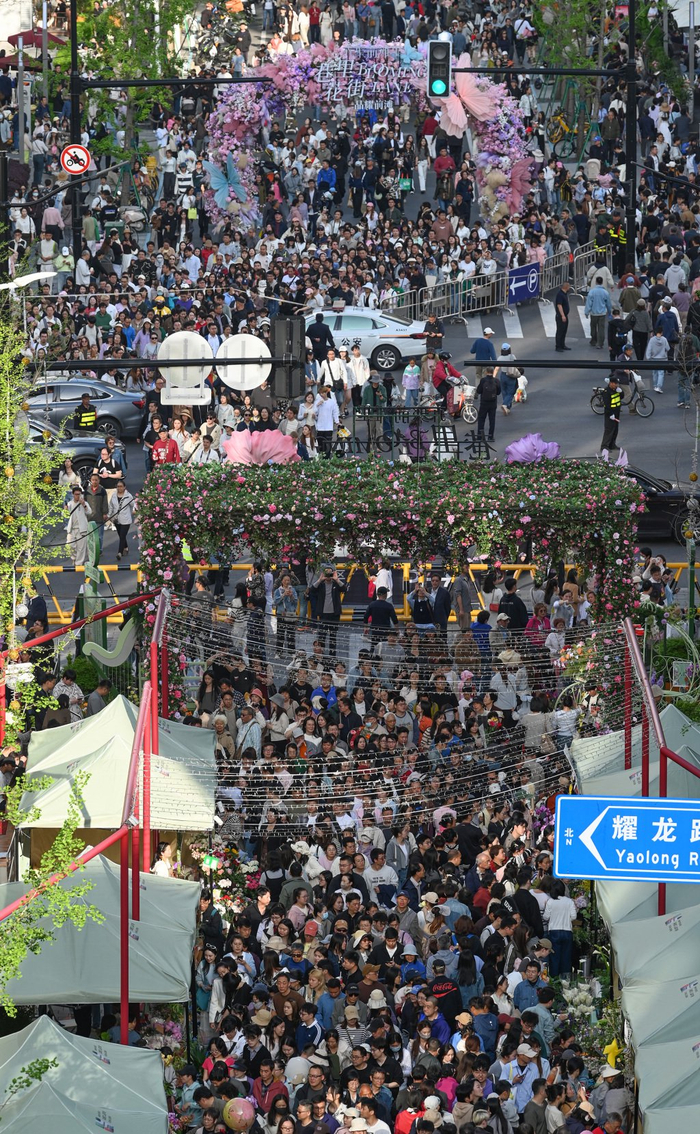 4月18日，上海国际花卉节开幕，前滩分会场人山人海。澎湃新闻记者 吴栋 图