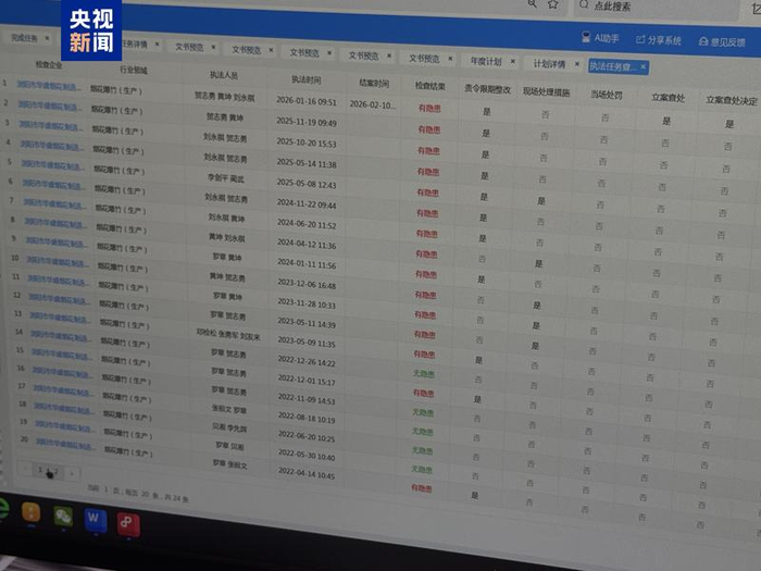 △应急管理执法人员对涉事企业近年来的检查记录（总台中国之声记者管昕摄）