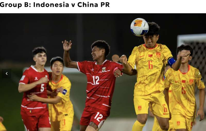 U17亚洲杯赛小组赛首轮，U17国足（黄）以0:1不敌印尼队。亚足联官网截图