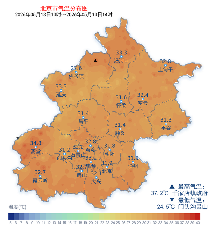 北京市气温分布图。