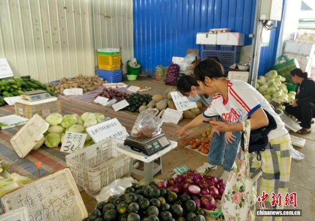 图为民众在“无人值守”蔬菜售卖摊点选购蔬菜。滕忠 摄 