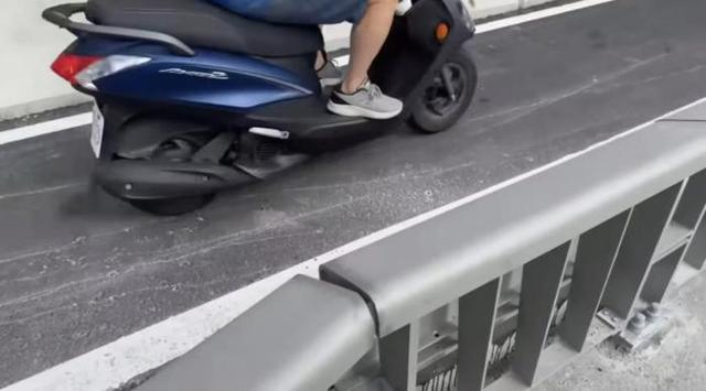台网红指出淡江大桥部分路段护栏存在尖角等安全隐患。图片来源：台湾社交媒体