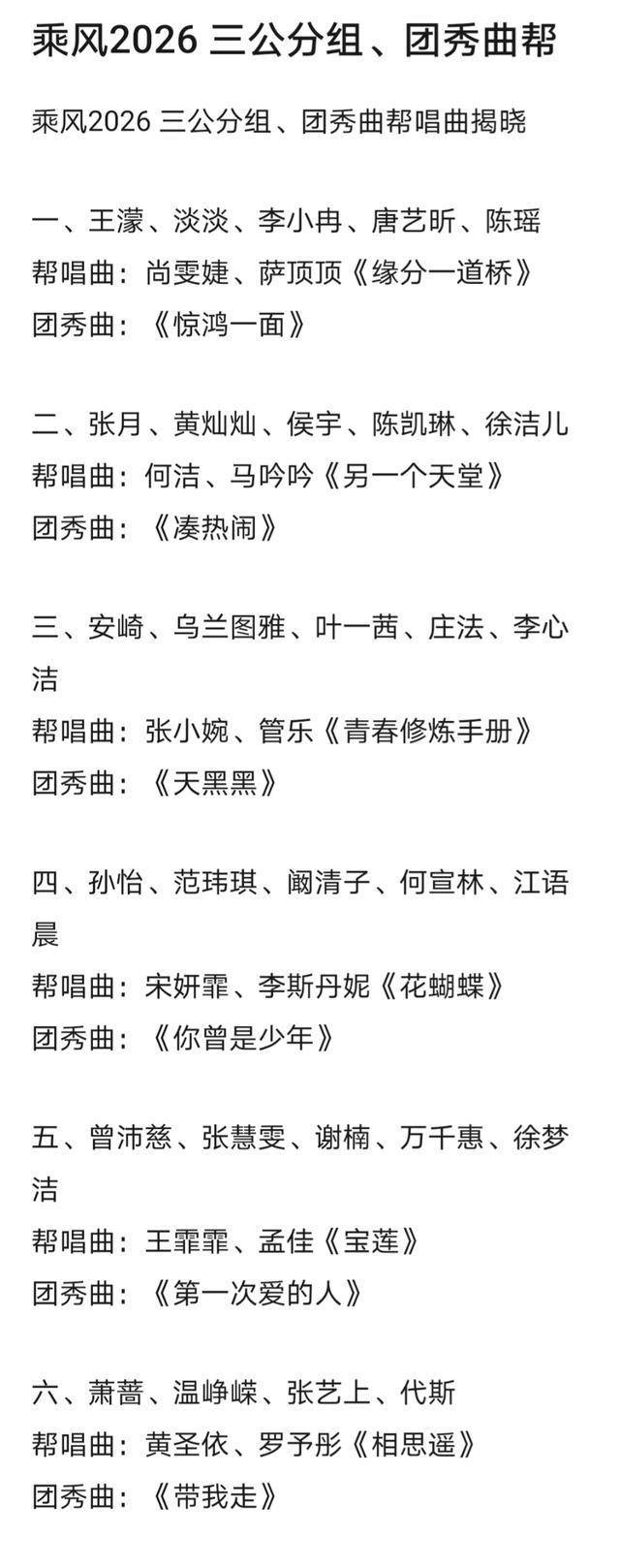  下面就具体梳理一下各队的团秀歌曲和帮唱歌曲。你们最期待哪一首歌？最想看到哪位师姐的登台表现呢？欢迎在评论区分享你的期待！