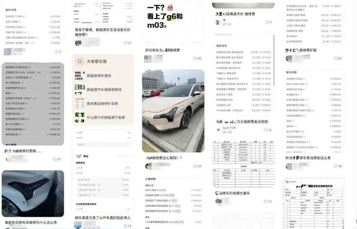 图为网友吐槽新能源车维修费用高