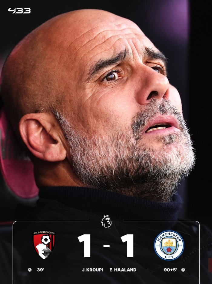 英超：曼城1-1伯恩茅斯